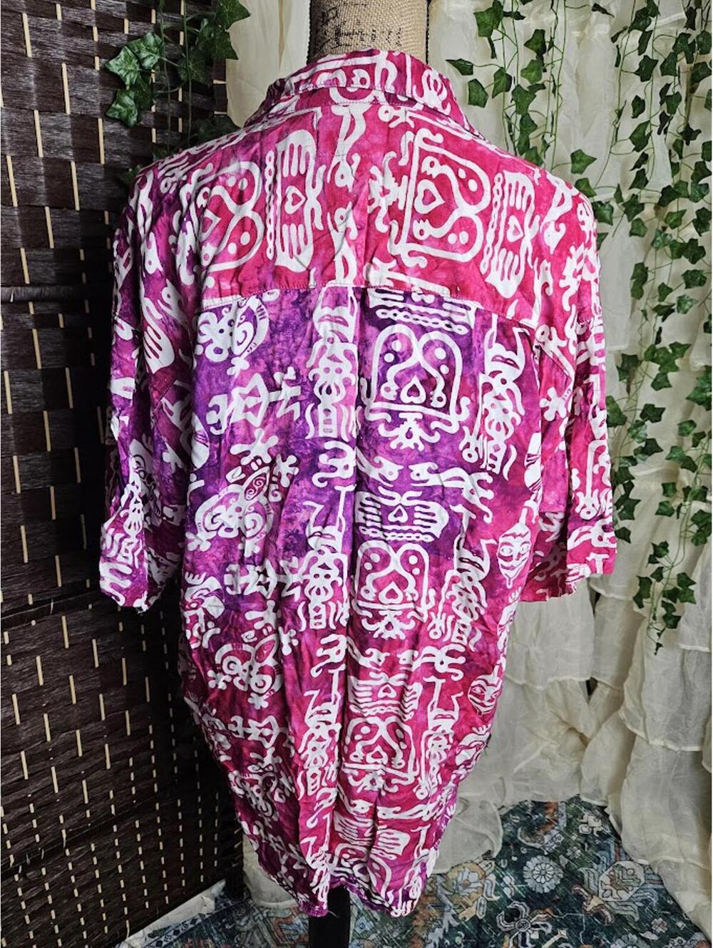 Vintage Take Away Pink Button Up Shirt Boho Artsy Hawaiian Top - Picture 3 of 5